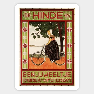 De Hinde Amsterdam Bicycle Advertisement Dutch Woman Cycling Vintage Cycles Sticker